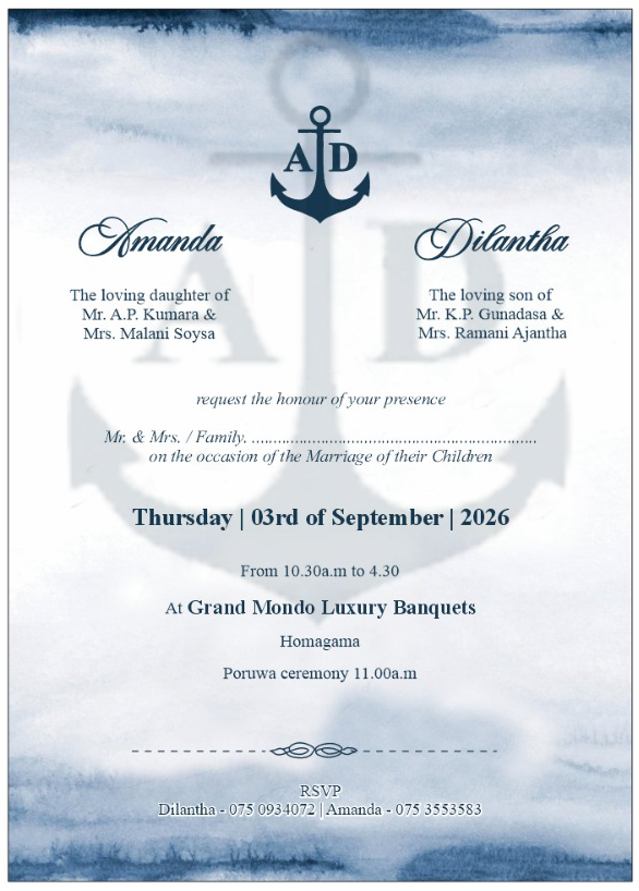 Amanda & Dilantha Wedding Invitation